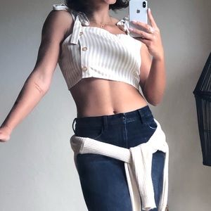 Zaful striped shoulder tie crop